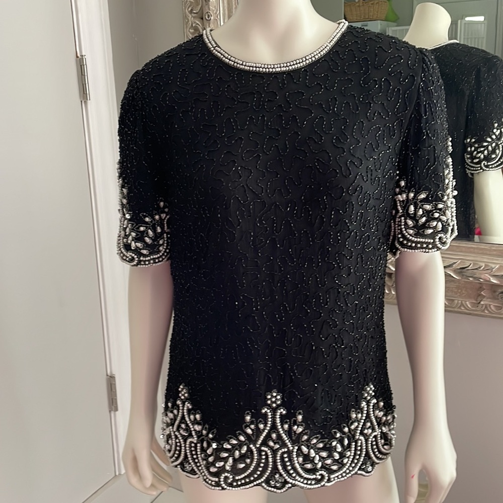 Laurence Kazar Vintage Pearl/Beaded Top Sz M